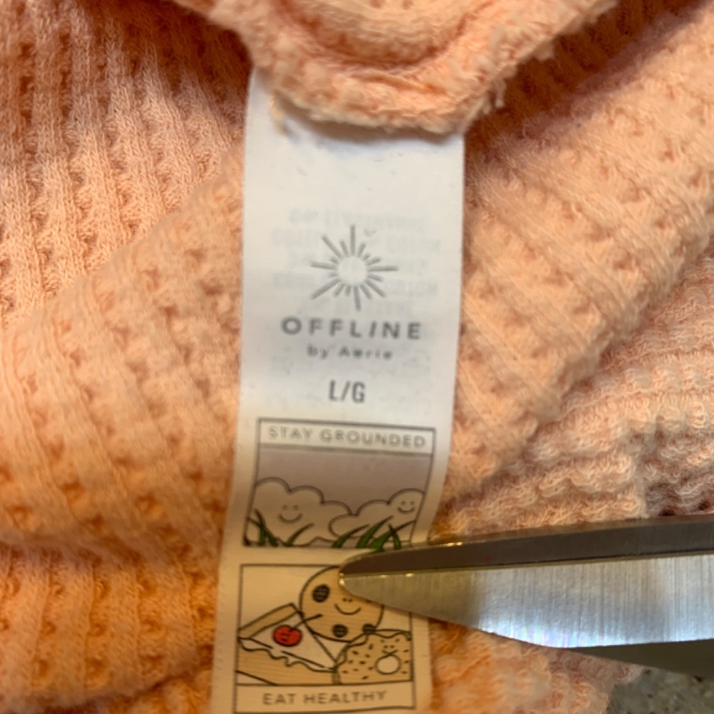 Offline by Aerie T Shirt Large Dance Club Waffle Knit Long Sleeve Peach Orange - Picture 13 of 15
